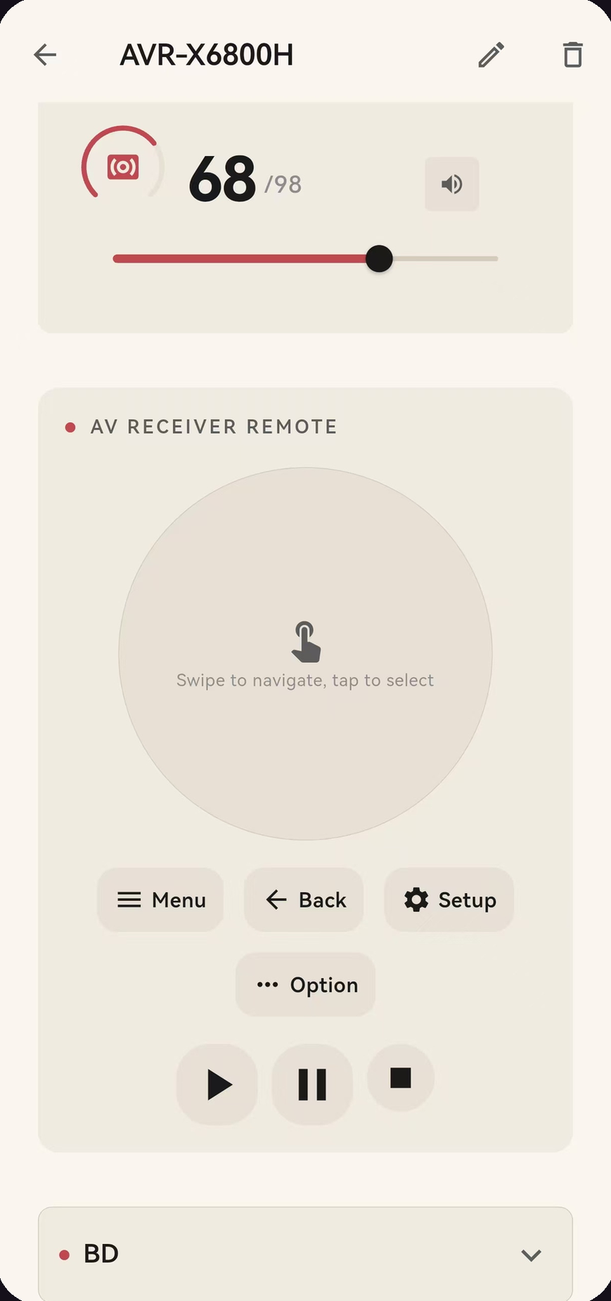 Remote97 app — AV receiver remote (English UI)